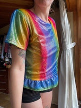Load image into Gallery viewer, shiny circus colours tshirt with frills

