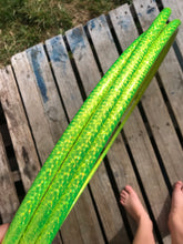 Load image into Gallery viewer, view of three lime green hula hoops for adult beginners with bright colours
